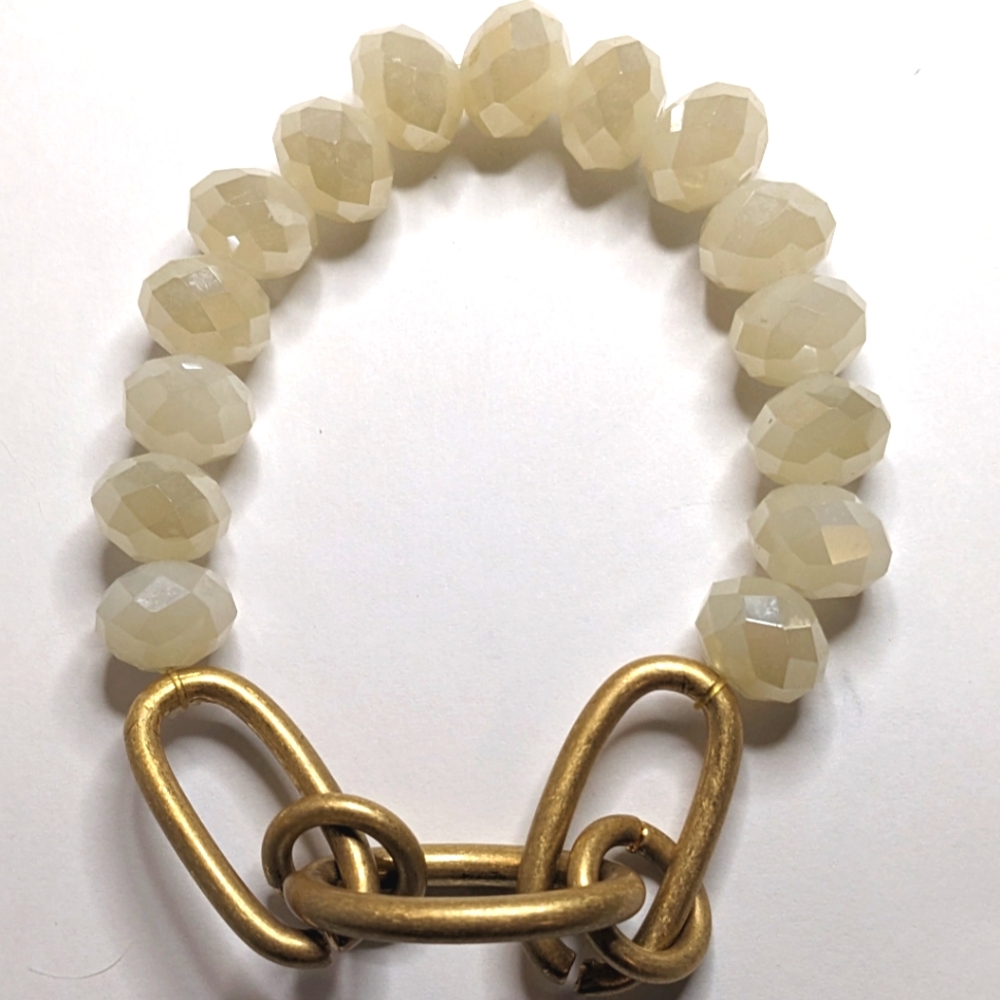 Chunky Faceted Glass Bead & Gold-Tone Chain Stretch Bracelet‎